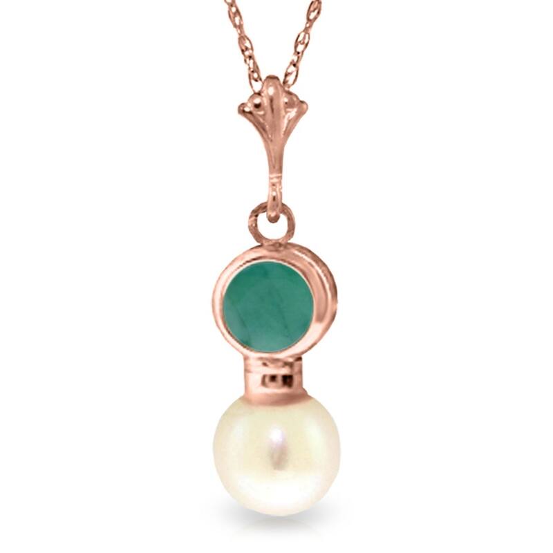 14K Rose Gold Necklace w/ Emerald & Pearl