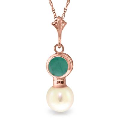 14K Rose Gold Necklace w/ Emerald & Pearl