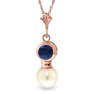 14K Rose Gold Necklace w/ Sapphire & Pearl