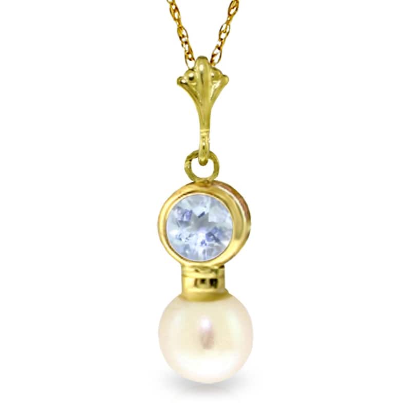 1.23 Carat 14K Gold Necklace Aquamarine Pearl