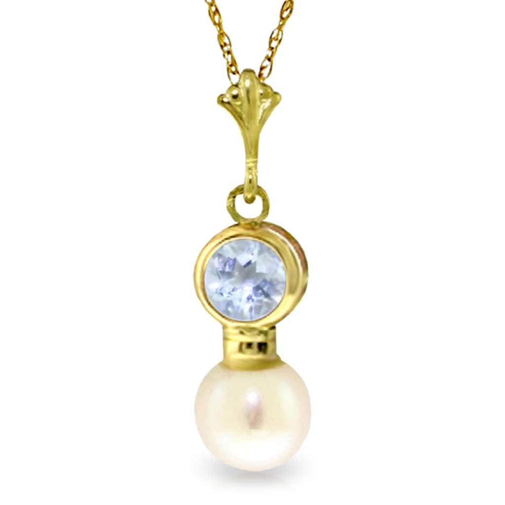 1.23 Carat 14K Gold Necklace Aquamarine Pearl