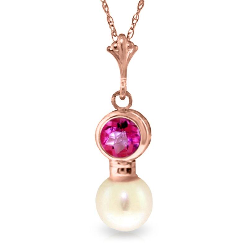 14K Rose Gold Necklace w/ Pink Topaz & Pearl