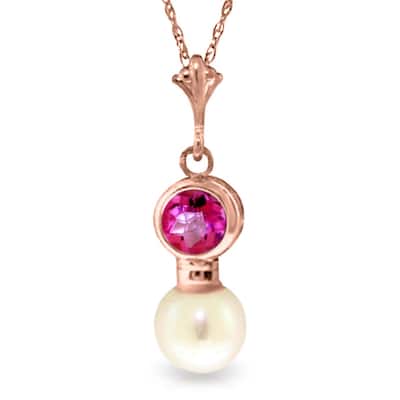 14K Rose Gold Necklace w/ Pink Topaz & Pearl