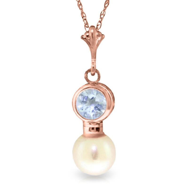 14K Rose Gold Aquamarine & Pearl Necklace