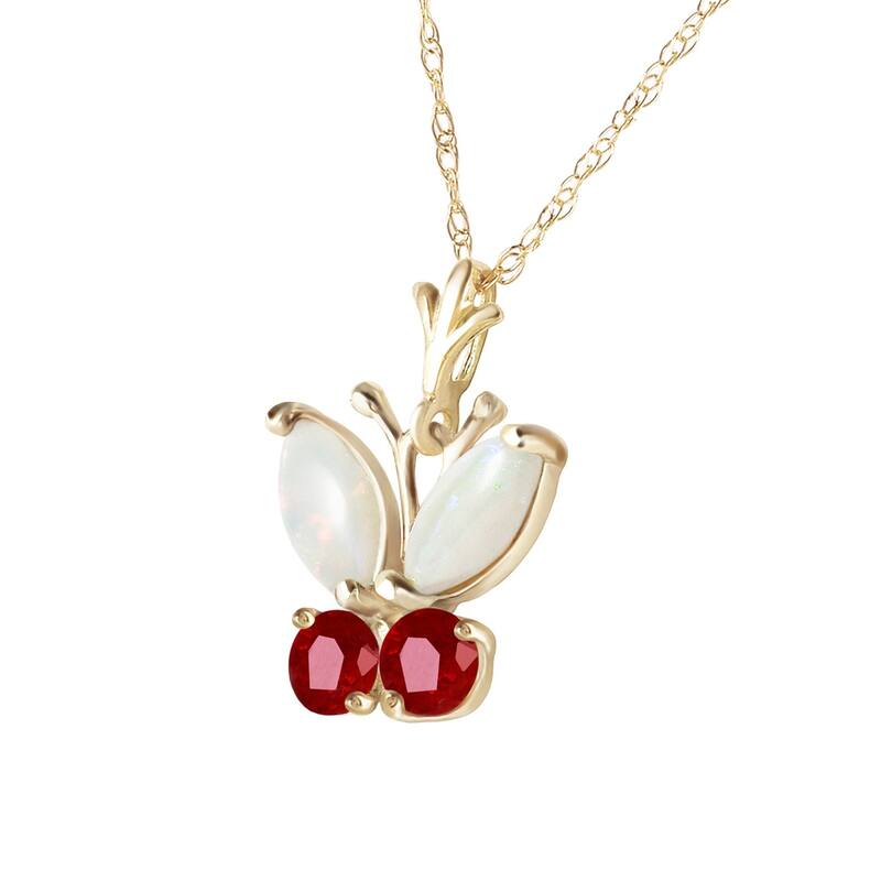 0.7 Carat 14K Gold Butterfly Necklace Opal Ruby
