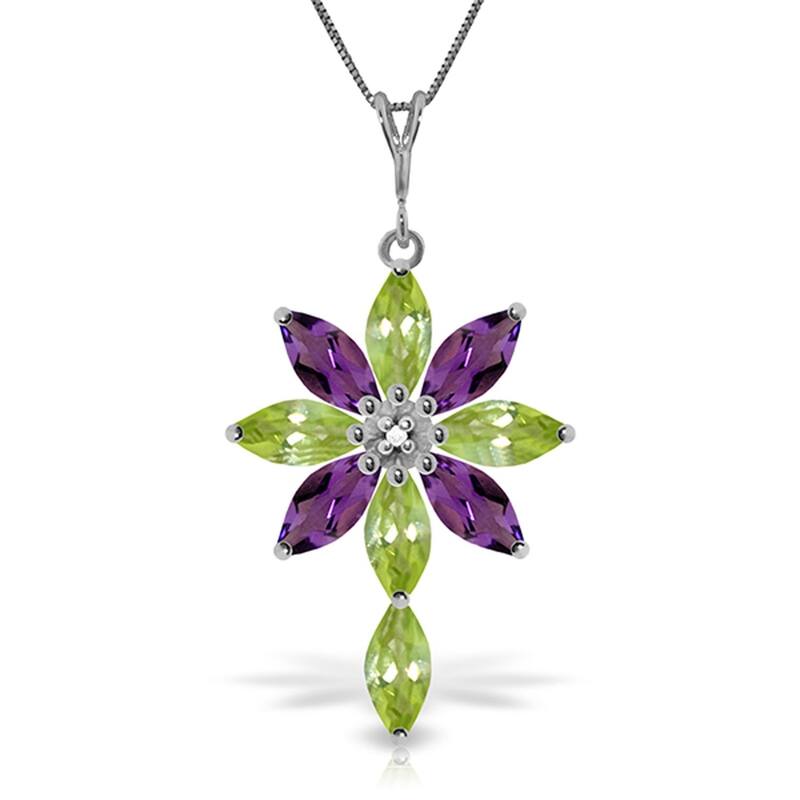 2 Carat 14K White Gold Necklace Diamond, Peridot Amethyst