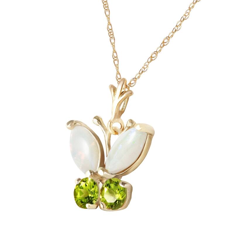 0.7 Carat 14K Gold Butterfly Necklace Opal Peridot