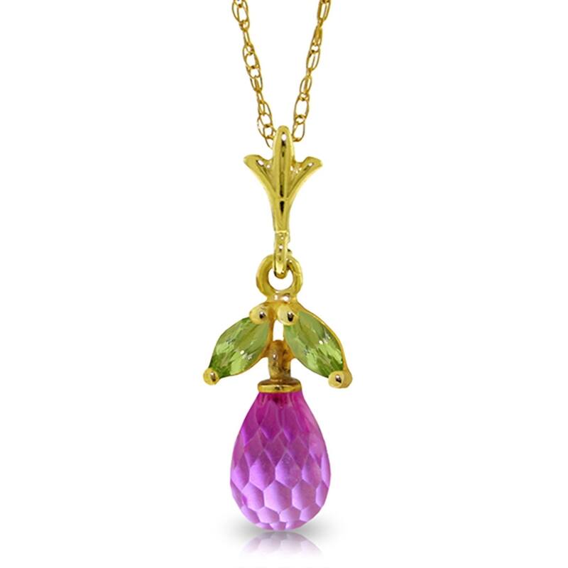 1.7 Carat 14K Gold Necklace Pink Topaz Peridot