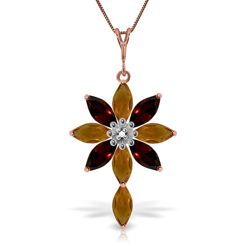 14K Rose Gold Necklace w/ Diamond, Citrines & Garnets