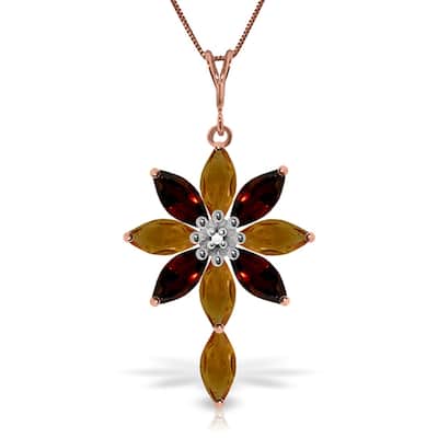 14K Rose Gold Necklace w/ Diamond, Citrines & Garnets