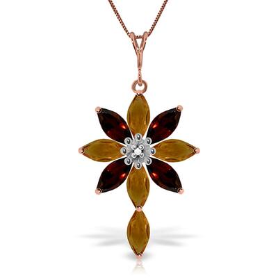 14K Rose Gold Necklace w/ Diamond, Citrines & Garnets