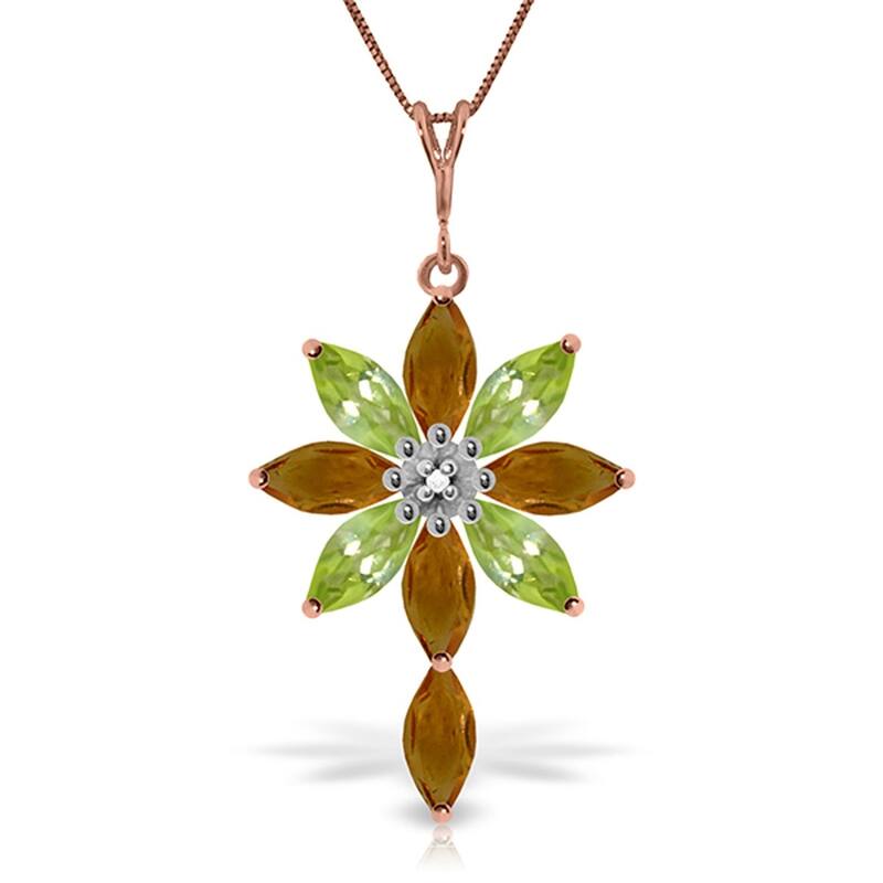 14K Rose Gold Necklace w/ Diamond, Citrines & Peridots