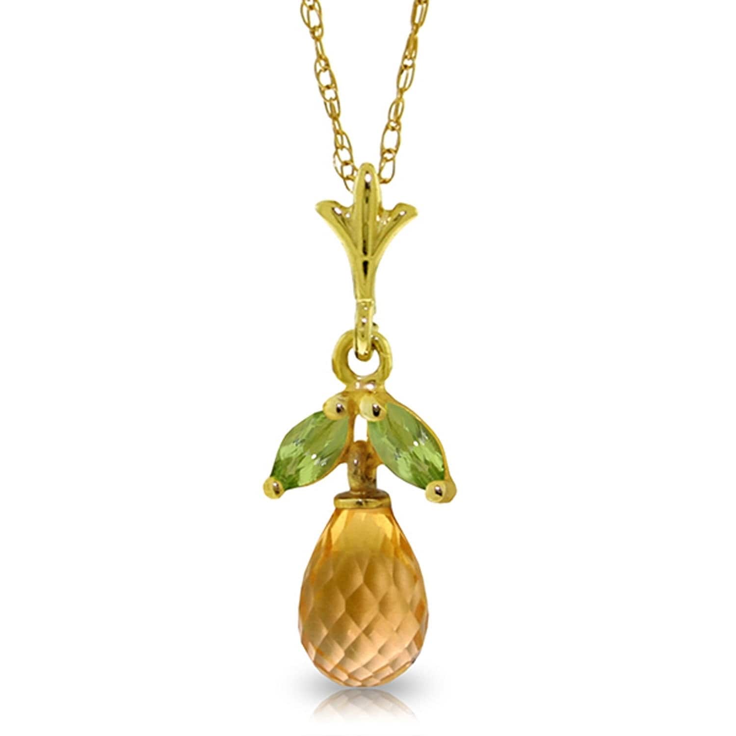 ALARRI 1.7 Carat 14K Solid Gold Acceptance Citrine Peridot Necklace with 24 Inch Chain Length 