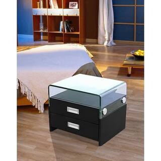 Greatime NL2004 Modern Two Drawers Nightstand with Glass Top