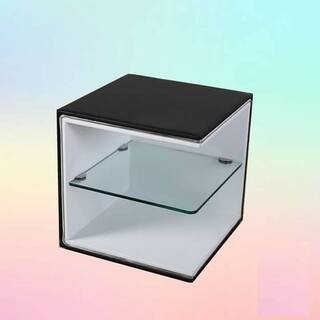 Greatime NL2001 Modern Nightstand, Black&White with Glass Shelf