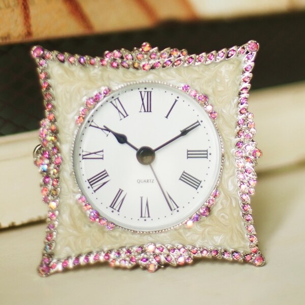 Shop Ornate Edge Metal Mini Table Clock With Rhinestone Details