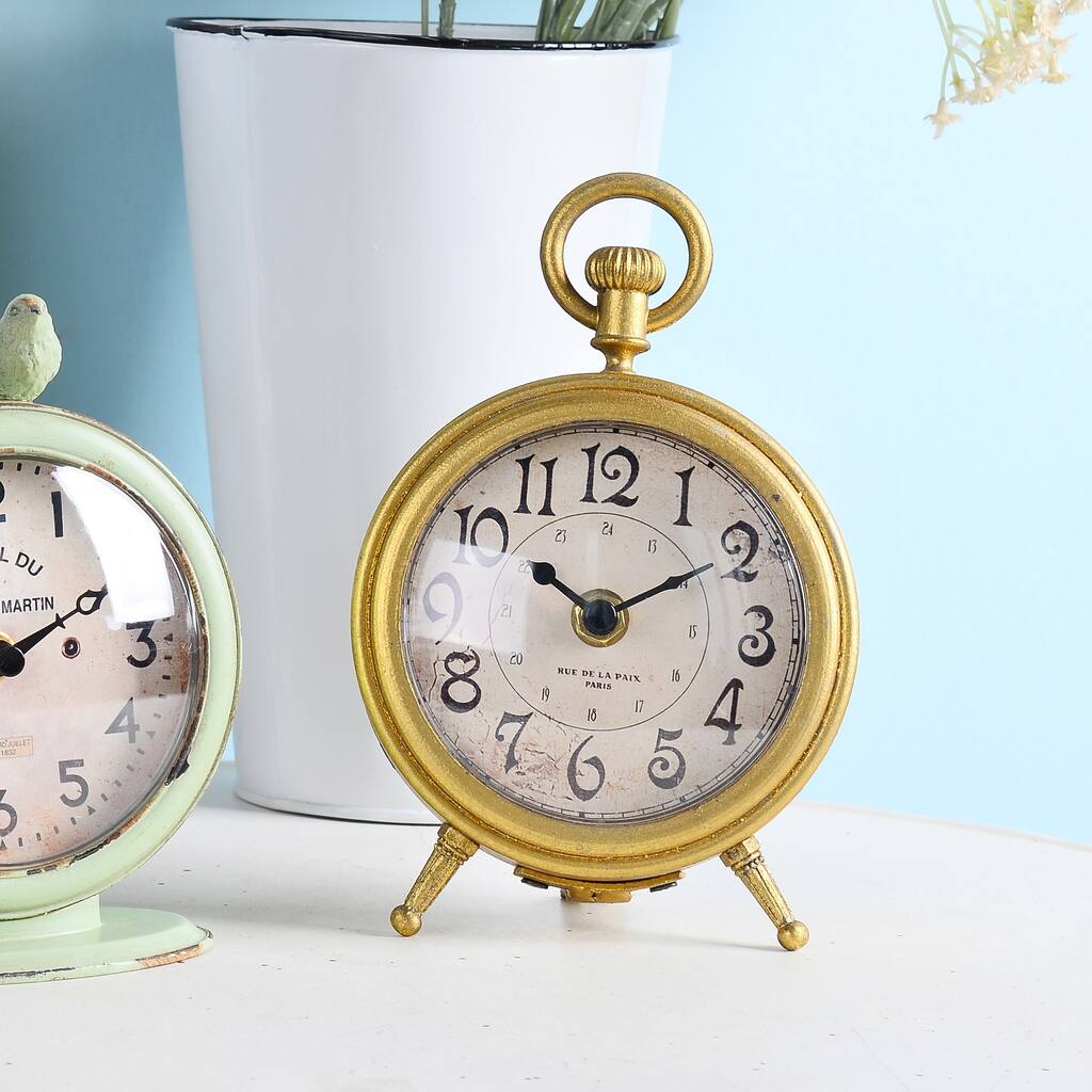 Distressed Round Pewter Table Clock
