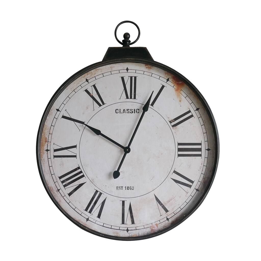 Round Metal Wall Clock with Top Loop
