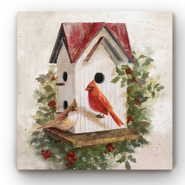 Holly Berry Birdhouse -Gallery Wrapped Canvas
