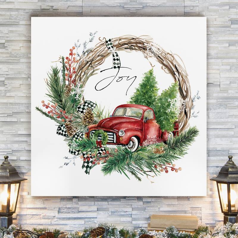 Joy Truck Wreath -Gallery Wrapped Canvas