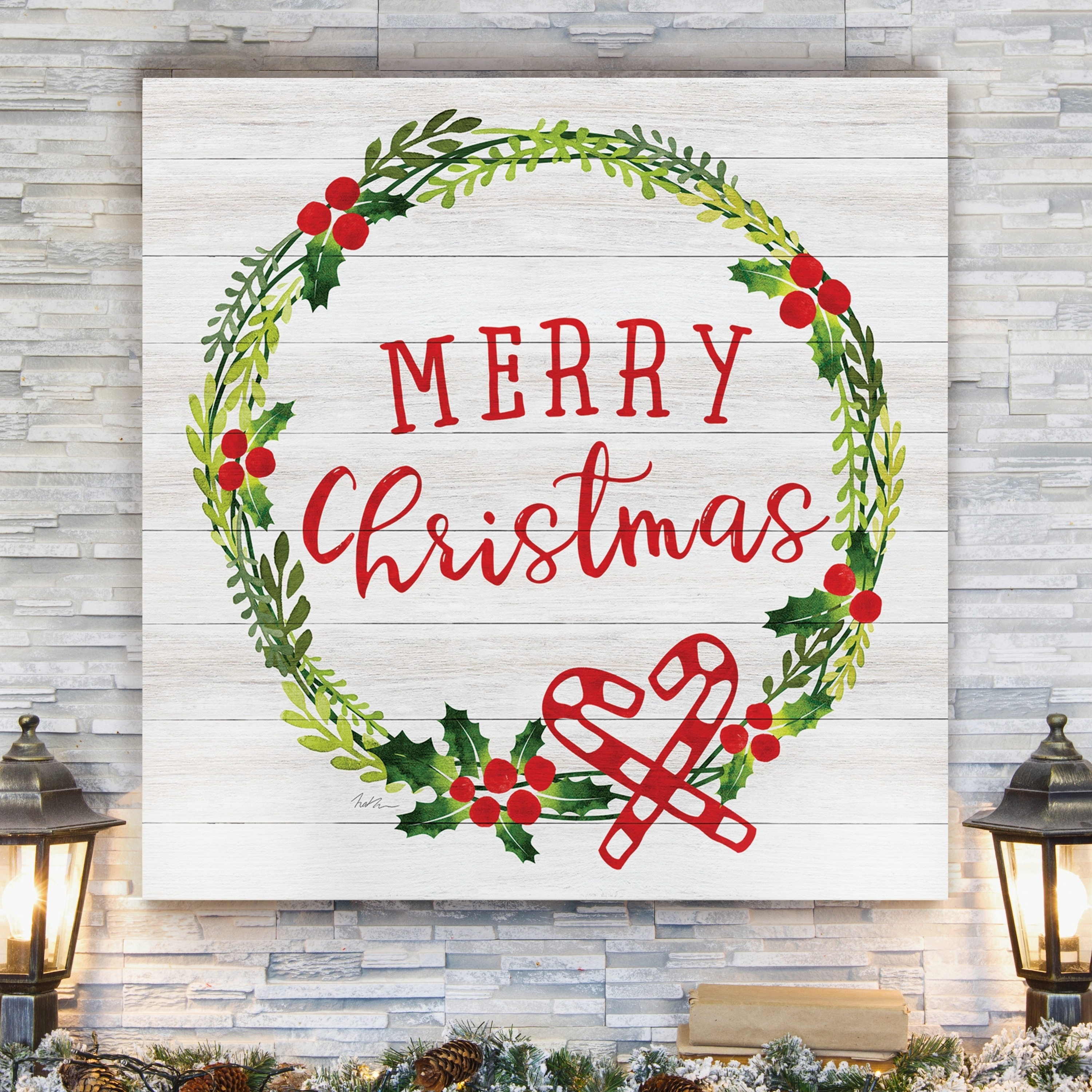 Merry Christmas Wreath -Gallery Wrapped Canvas - On Sale