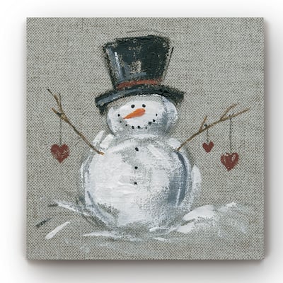 Linen Snowman II -Gallery Wrapped Canvas