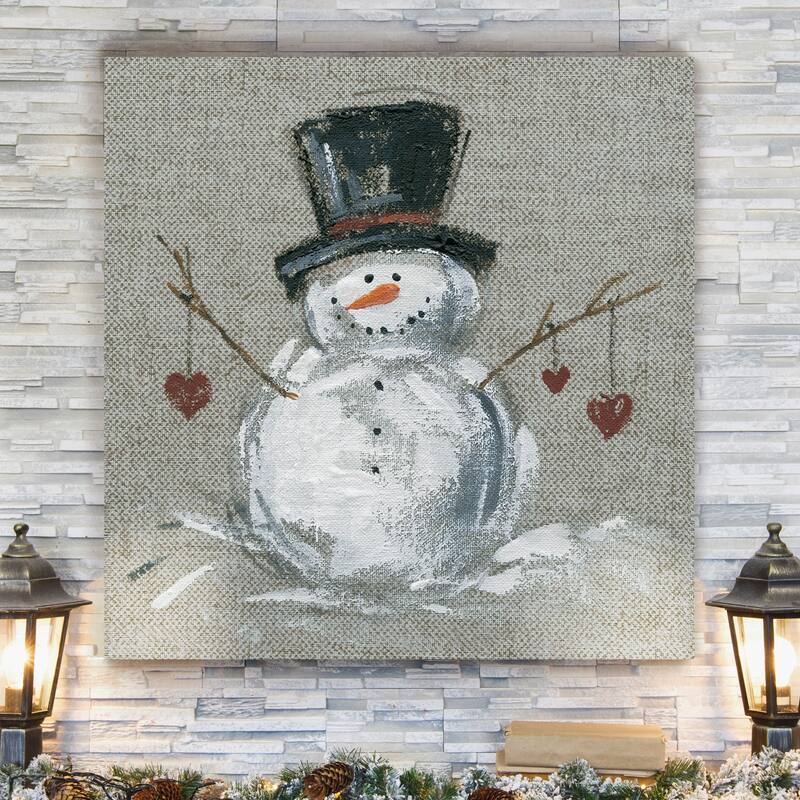 Linen Snowman II -Gallery Wrapped Canvas