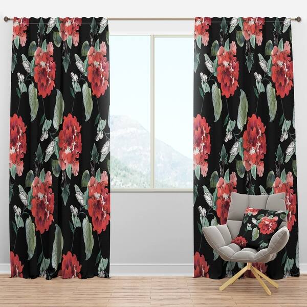 Shop Designart Red Rose In Black Floral Curtain Panels On Sale