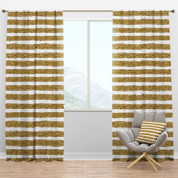 Shop Designart 'Golden Horizontal Lines ' Mid-Century Modern Curtain ...
