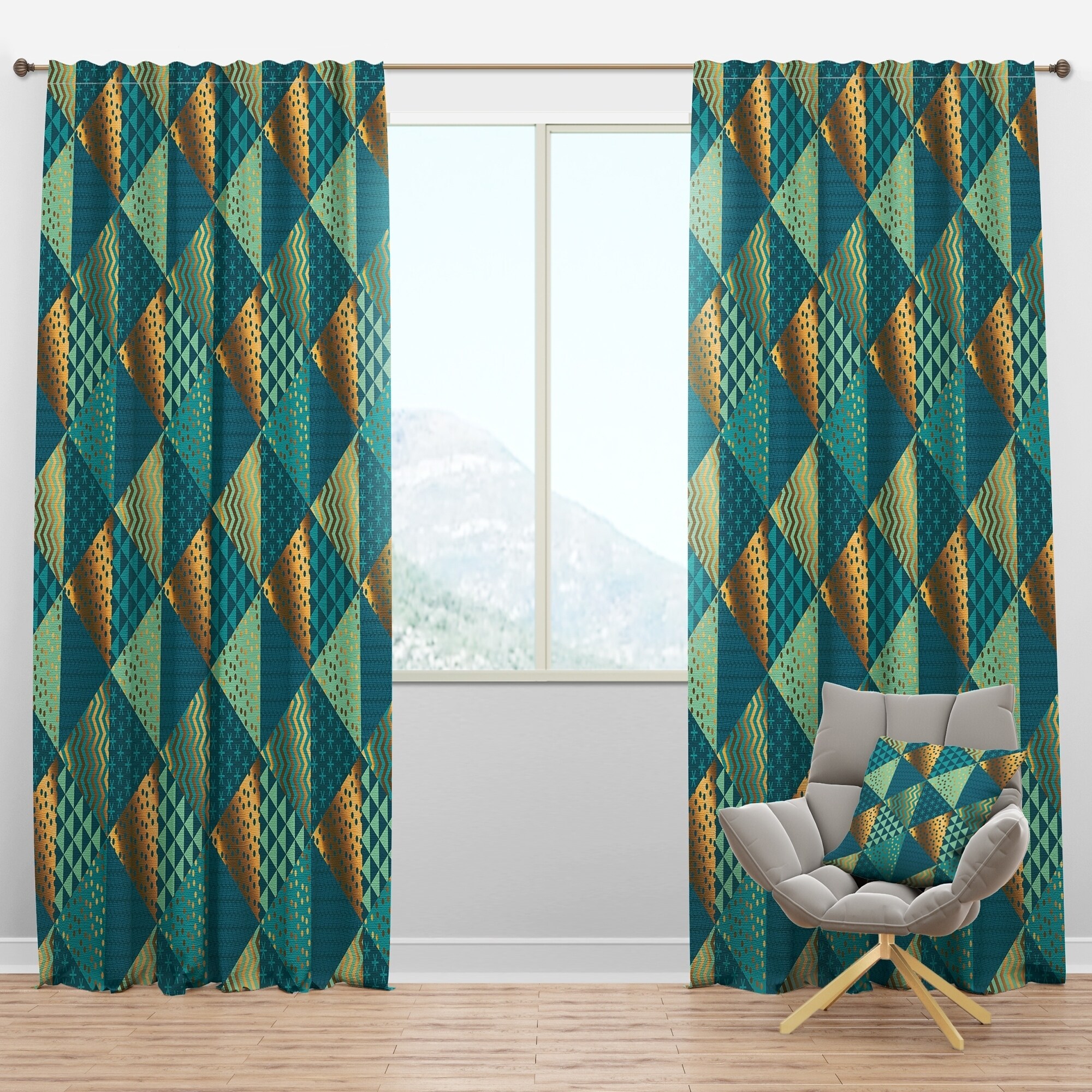 Shop Designart Gold And Blue Dynamics I Mid Century Modern