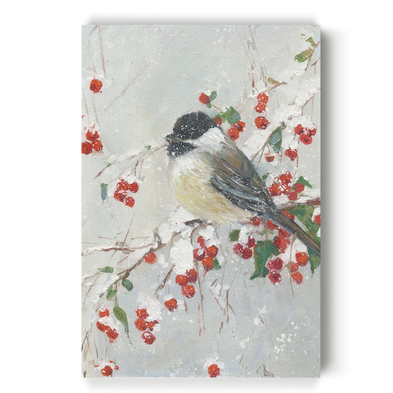Holly Berries and Chickadee -Gallery Wrapped Canvas