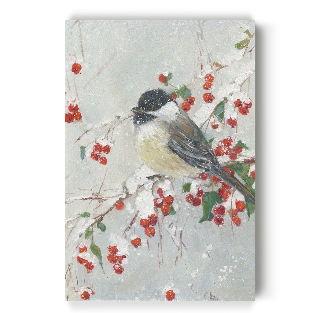 Holly Berries and Chickadee -Gallery Wrapped Canvas
