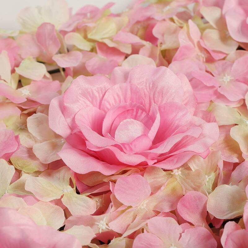 Enova Home 12 Packs 33 Sq ft. Artificial Faux Foliage Wall Mat Panel Hydrangea Roses Flowers Backdrop for Wedding Event Decor