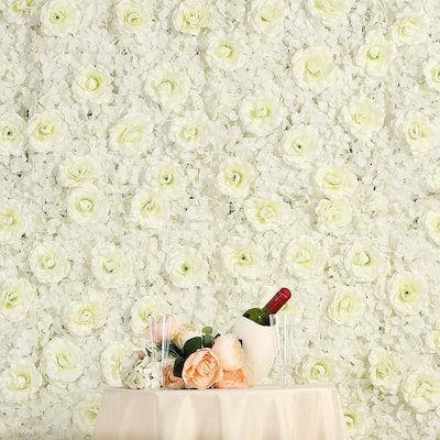 Enova Home 12 Packs 33 Sq ft. Artificial Faux Foliage Wall Mat Panel Hydrangea Roses Flowers Backdrop for Wedding Event Decor