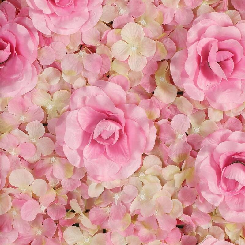 Enova Home 12 Packs 33 Sq ft. Artificial Faux Foliage Wall Mat Panel Hydrangea Roses Flowers Backdrop for Wedding Event Decor
