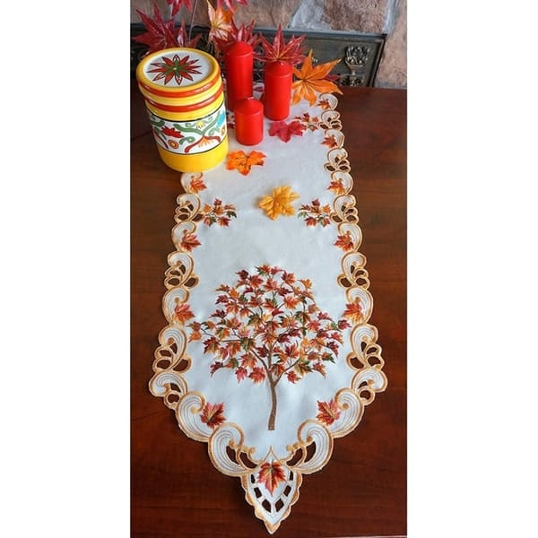 Granddeco Fall Harvest Table Runner Cutwork Embroidered Granddeco Fall Harvest Table Runner Cutwork Embroidered