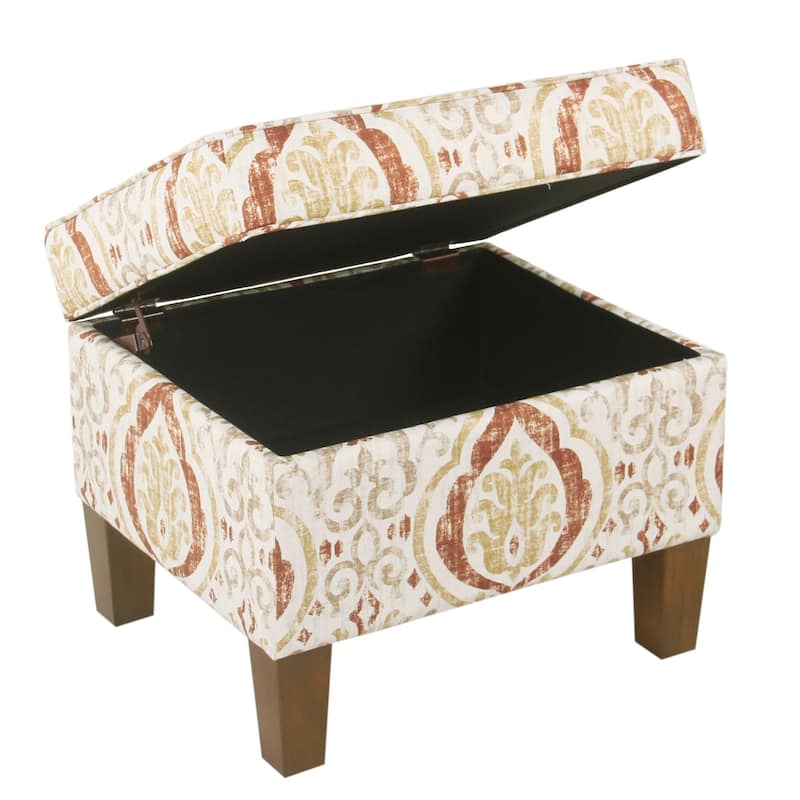 HomePop Square Hinged Top Storage Ottoman - Burnt Orange and Cream