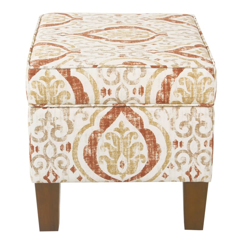 HomePop Square Hinged Top Storage Ottoman - Burnt Orange and Cream