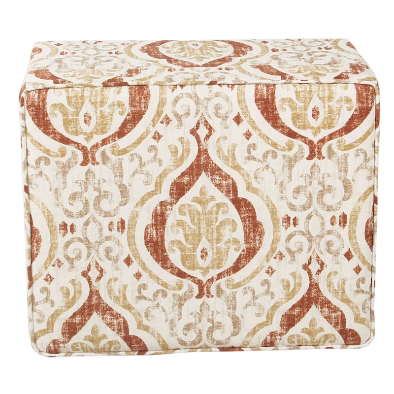 HomePop Square Hinged Top Storage Ottoman - Burnt Orange and Cream