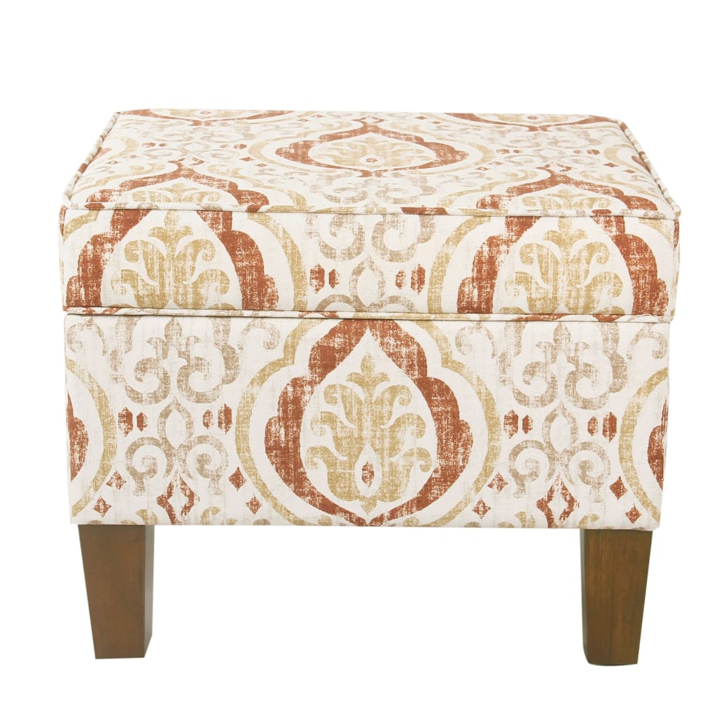 HomePop Square Hinged Top Storage Ottoman - Burnt Orange and Cream