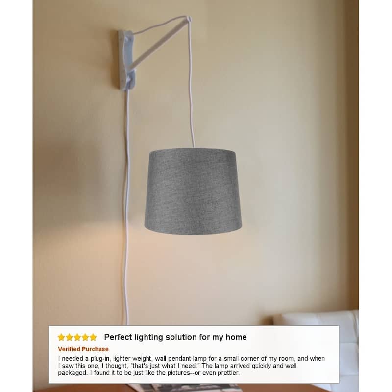 MAST Plug-In Wall Mount Pendant, 1 Light White Cord/Arm, Granite Gray