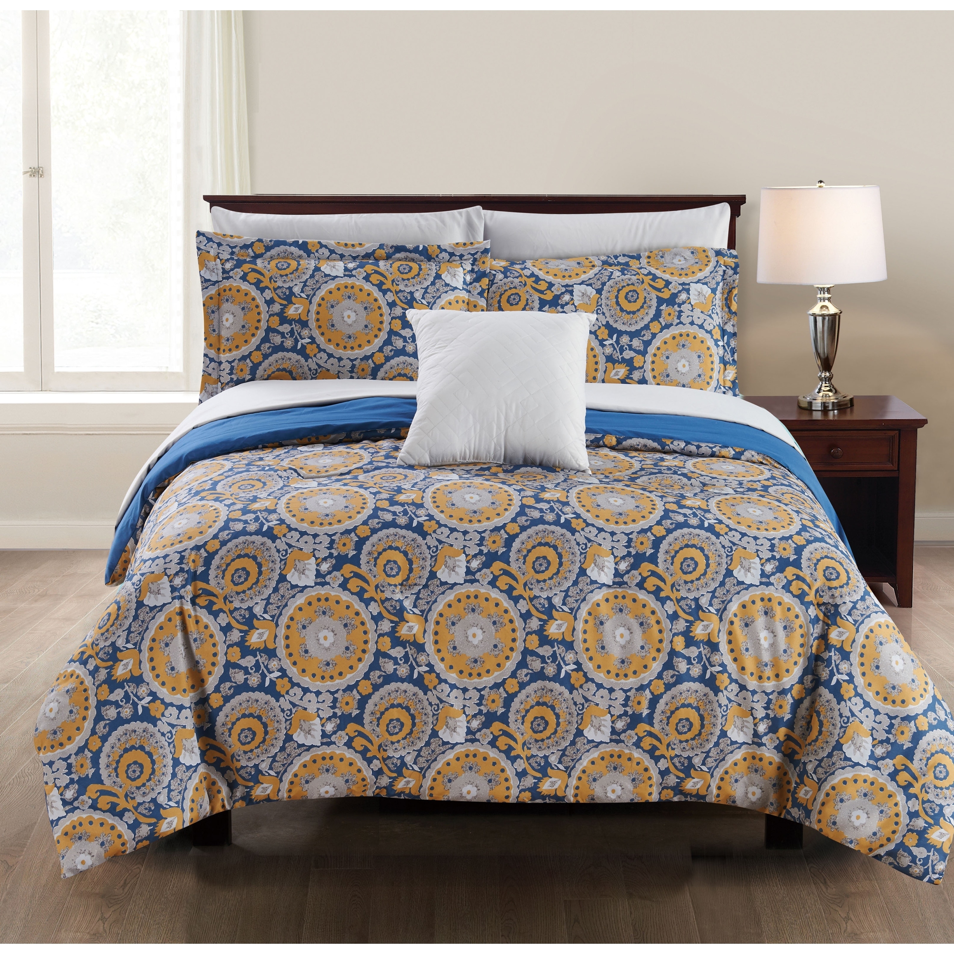 Caen 8 Piece Moroccan Print King Size Bed Set The Urban Port Blue And Yellow