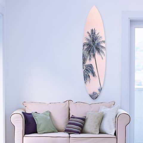 Oliver Gal 'Palm Surfboard pink' Floral and Botanical Acrylic Art - Pink, Green
