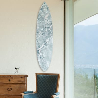 Oliver Gal 'Calming Waves Clear Surfboard' Nautical and Coastal Acrylic Art - White, Gray