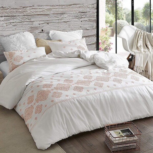 coral and gray duvet cover