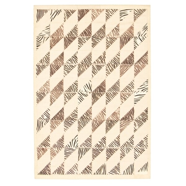 eCarpetGallery Handmade Cowhide Patchwork Beige Leather Rug - 3'10 x 5'10. Opens flyout.