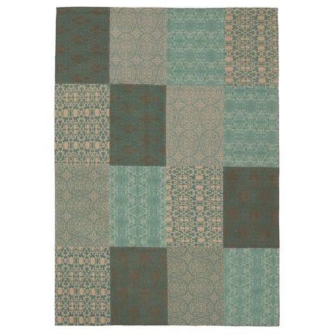 Handmade Collage Turquoise Chenille Rug
