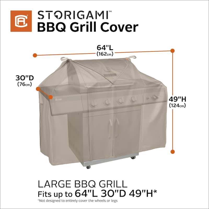 Classic Accessories Storigami Easy Fold Water-Resistant 64 Inch BBQ Grill Cover, Charcoal Black - Grills up to 64"L 30"D 49"H - Goat Tan