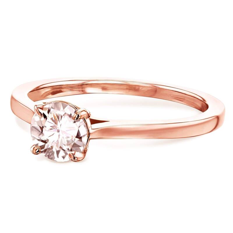 Annello by Kobelli 14k Gold 5mm Round Pink Morganite Taper Shank Cathedral Solitaire Ring - 4 - Rose