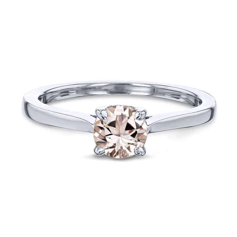 Annello by Kobelli 14k Gold 5mm Round Pink Morganite Taper Shank Cathedral Solitaire Ring